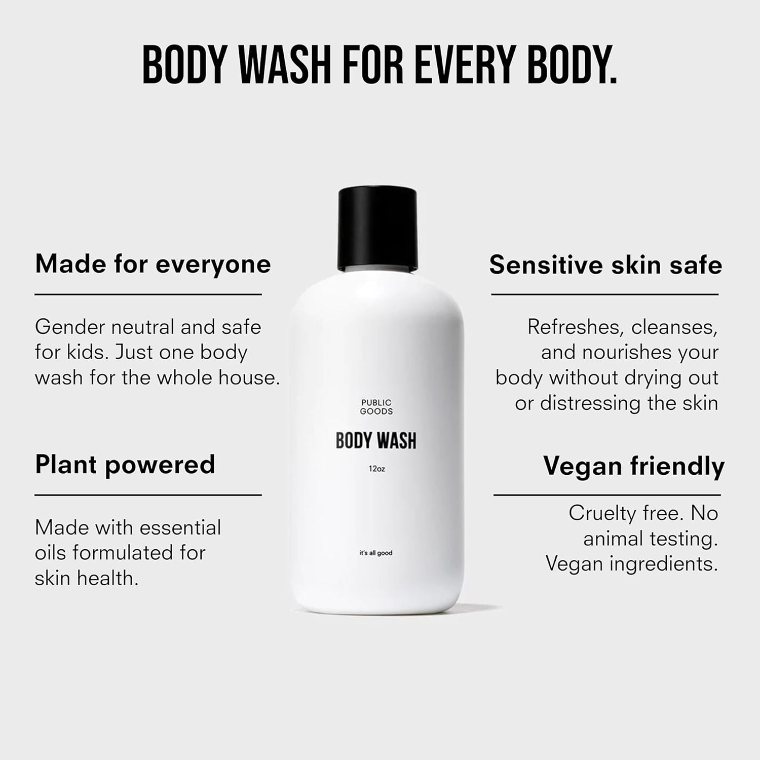 Public Goods Gel de baño para hombres y mujeres  Jabón natural para baño y ducha  Exfoliante corporal hecho con aceites esenciales orgánicos  Sin