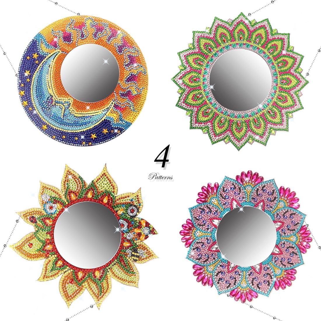 Youteer Espejo de pintura de diamante DIY, kit de espejo de maquillaje de mandala para adultos y niños, suministros de arte de diamantes para