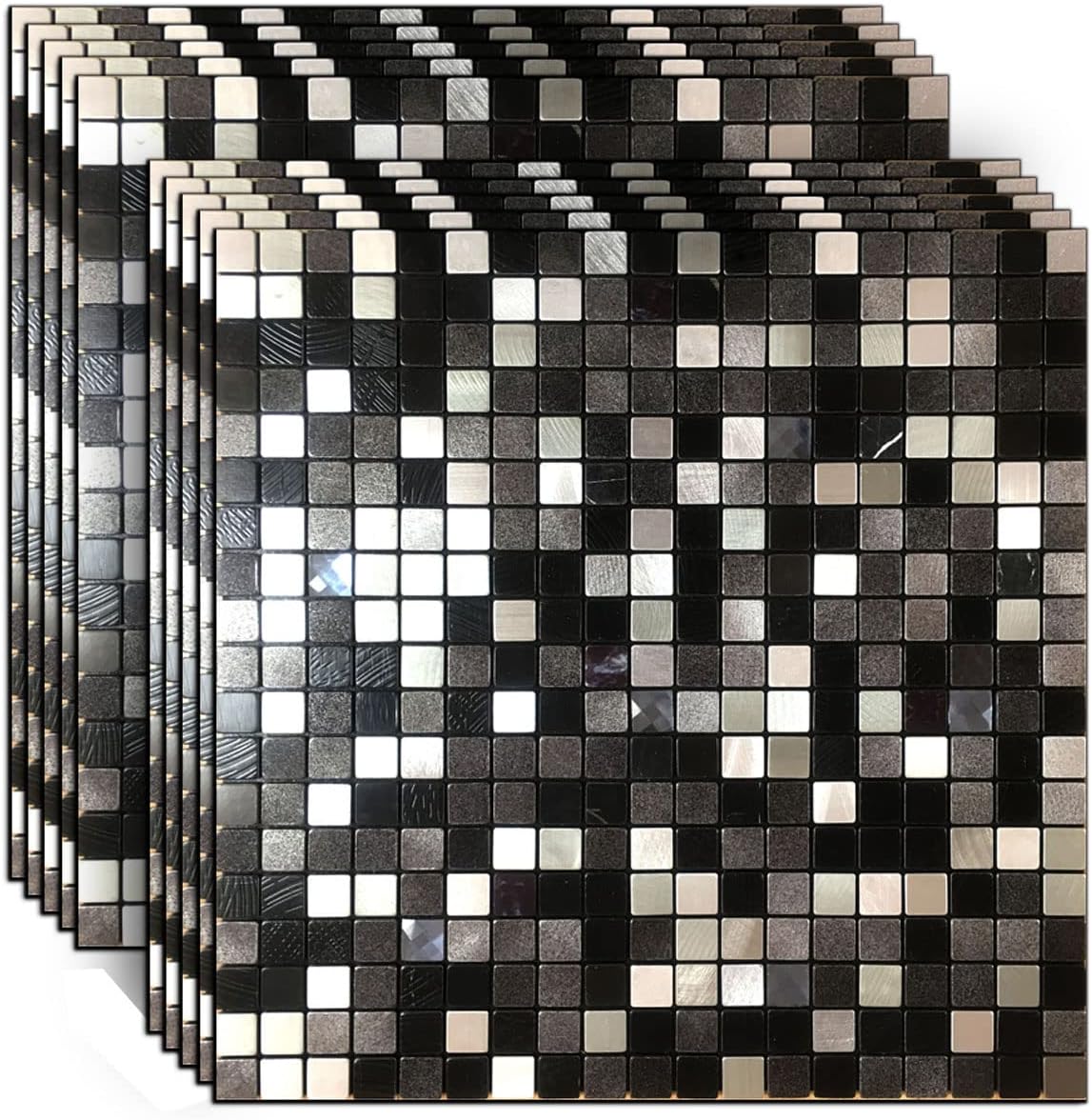 10 hojas autoadhesivas de mosaico de aluminio para despegar y pegar, azulejos de metal 3D para pared contra salpicaduras para cocina y baño (12 x 12