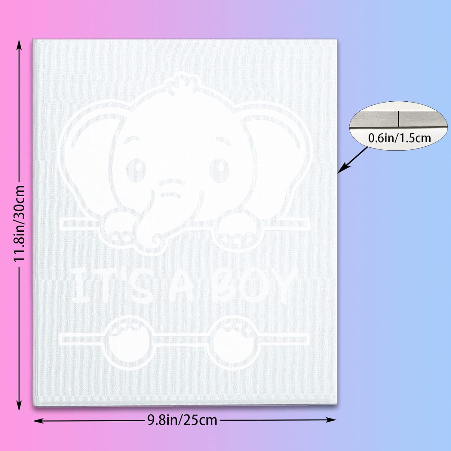 Juego de mesa de lienzo para revelación de género con confeti azul y rosa con purpurina, elefante para baby shower, suministros para fiesta de