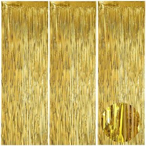 Paquete de 3 cortinas de flecos de papel de aluminio dorado de 3.3 x 6.6 pies, cortinas de fondo para decoraciones de fiesta doradas, bodas, Paquete de 3 cortinas de flecos de papel de aluminio dorado de 3.3 x 6.6 pies, cortinas de fondo para decoraciones de fiesta doradas, bodas,