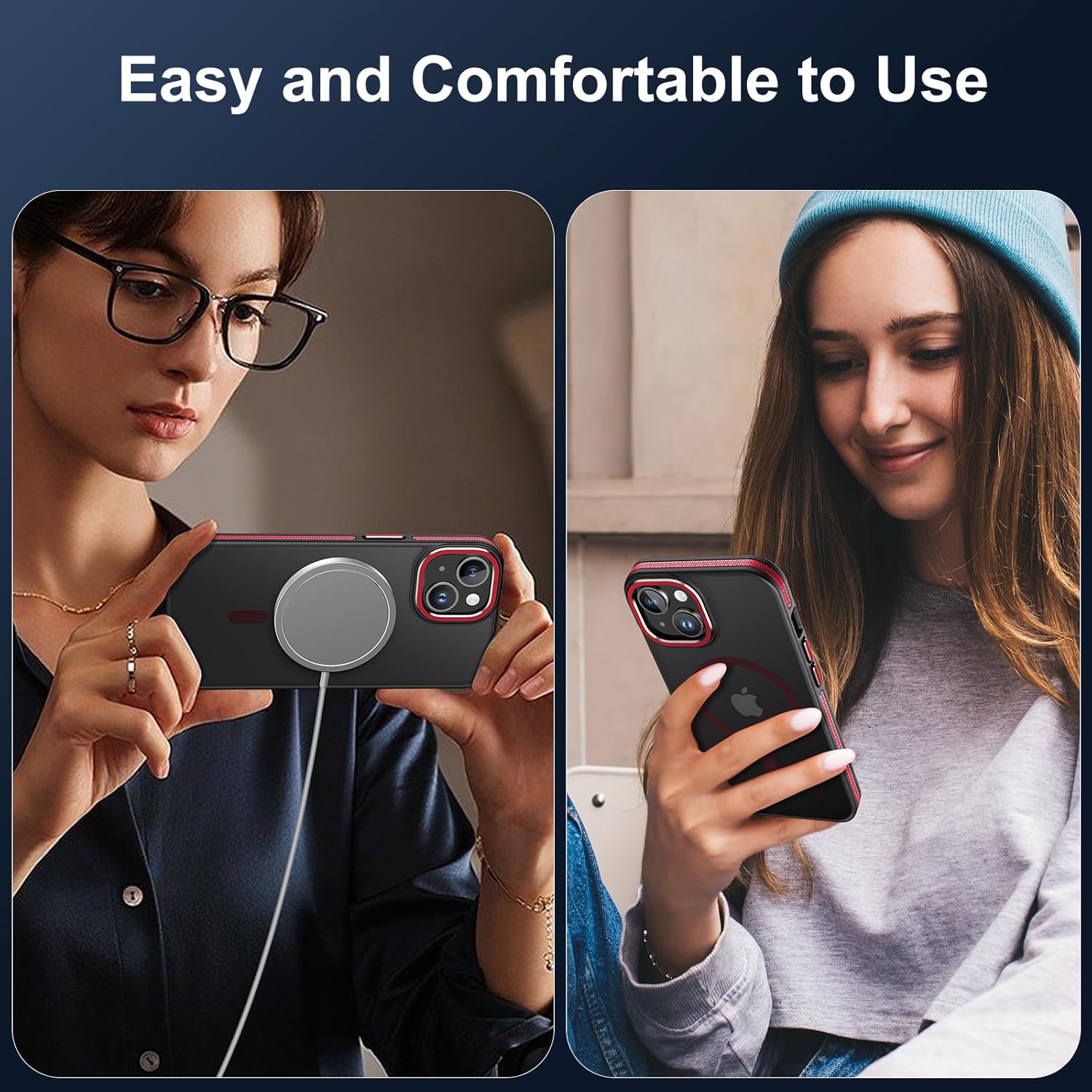 JAME Funda para iPhone 15, iPhone 15 con 2 protectores de pantalla de vidrio templado, compatible con Magsafe, protección de grado militar, funda
