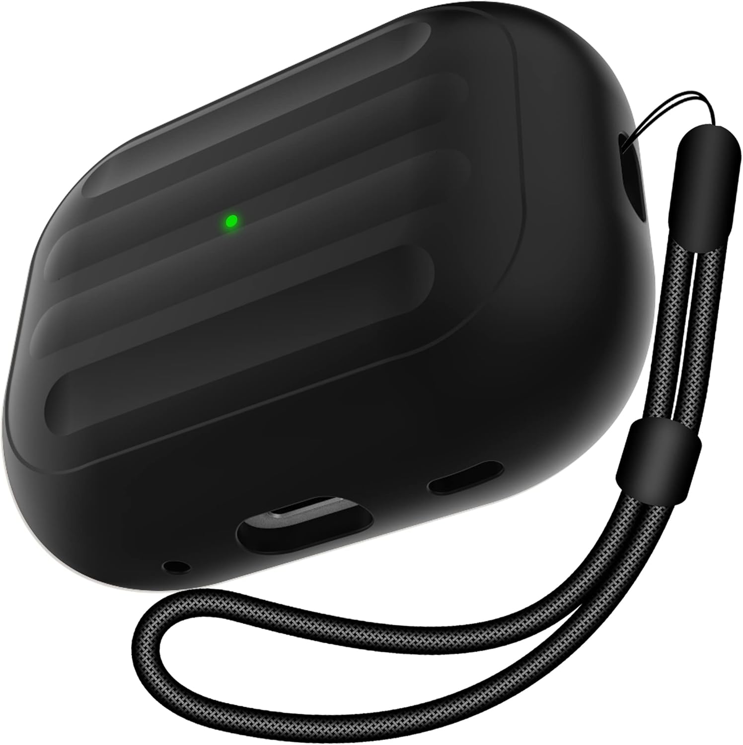 Funda antipérdida compatible con Airpods Pro 2, carga inalámbrica, LED visible, cordón incluido (negro-beige)