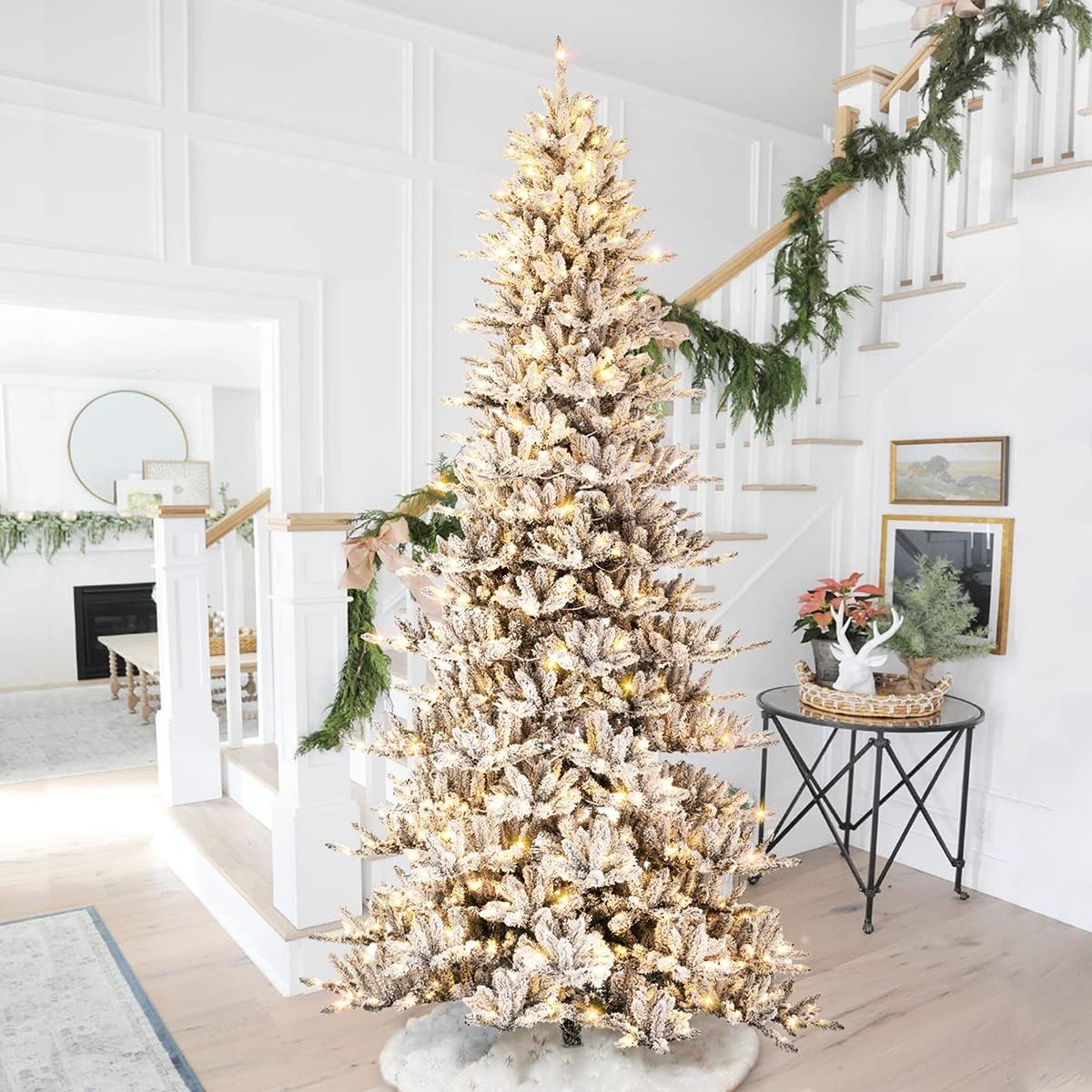 Glitzhome Árbol de Navidad de abeto artificial preiluminado de 11 pies con 950 luces, árbol de Navidad grande con luces blancas cálidas para