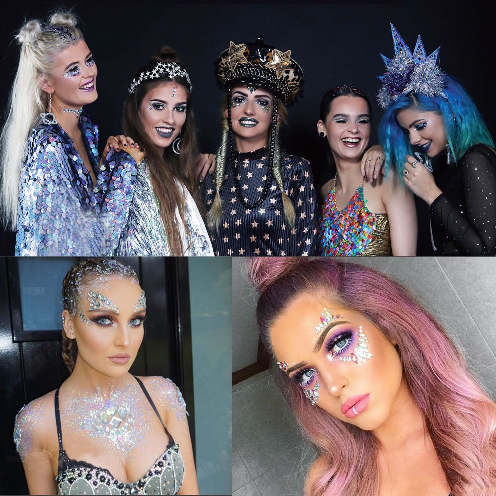 Lady Up Face Gems Stick on Rhinestones Sirena Bindi Cristales Joyas Glitter Ojos Cara Tatuajes Temporales Pegatinas para Halloween Festival Carnaval