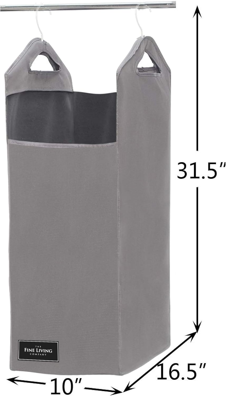 The Fine Living Co. – Cesto colgante para armario, cesta colgante resistente, cesta de lavandería con 2 perchas de metal fuertes, organizador de