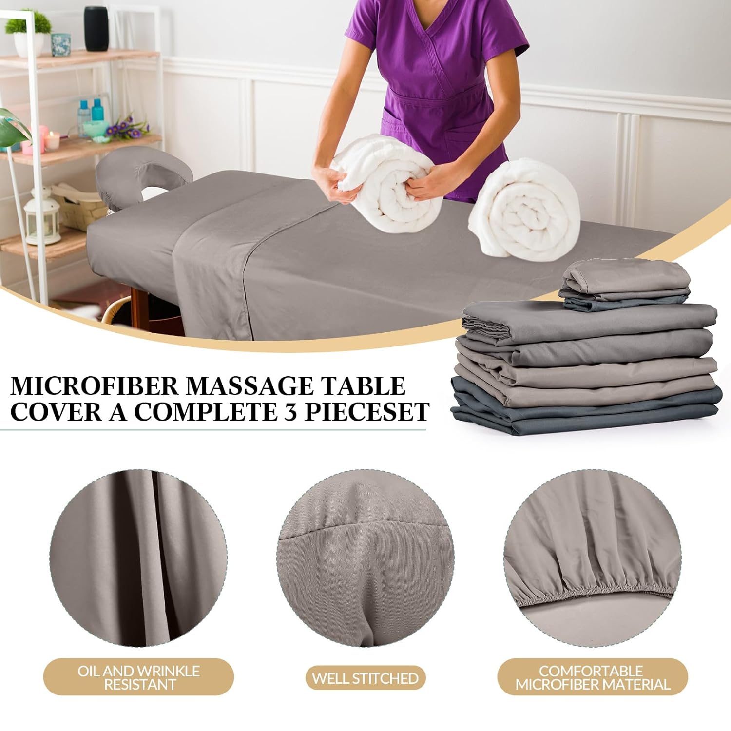 Juego de 3 sábanas de microfibra para mesa de masaje, 3 piezas, 3 colores, cubierta plana para mesa de masaje, ligera y suave, sábana bajera para