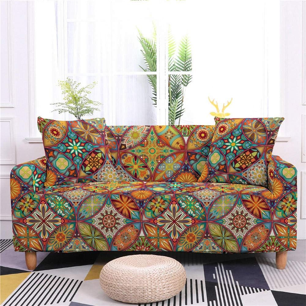 Funda para sofá de 1 pieza con flores bohemias coloridas para sofá de 2 cojines, protector de muebles con parte inferior elástica, funda suave y