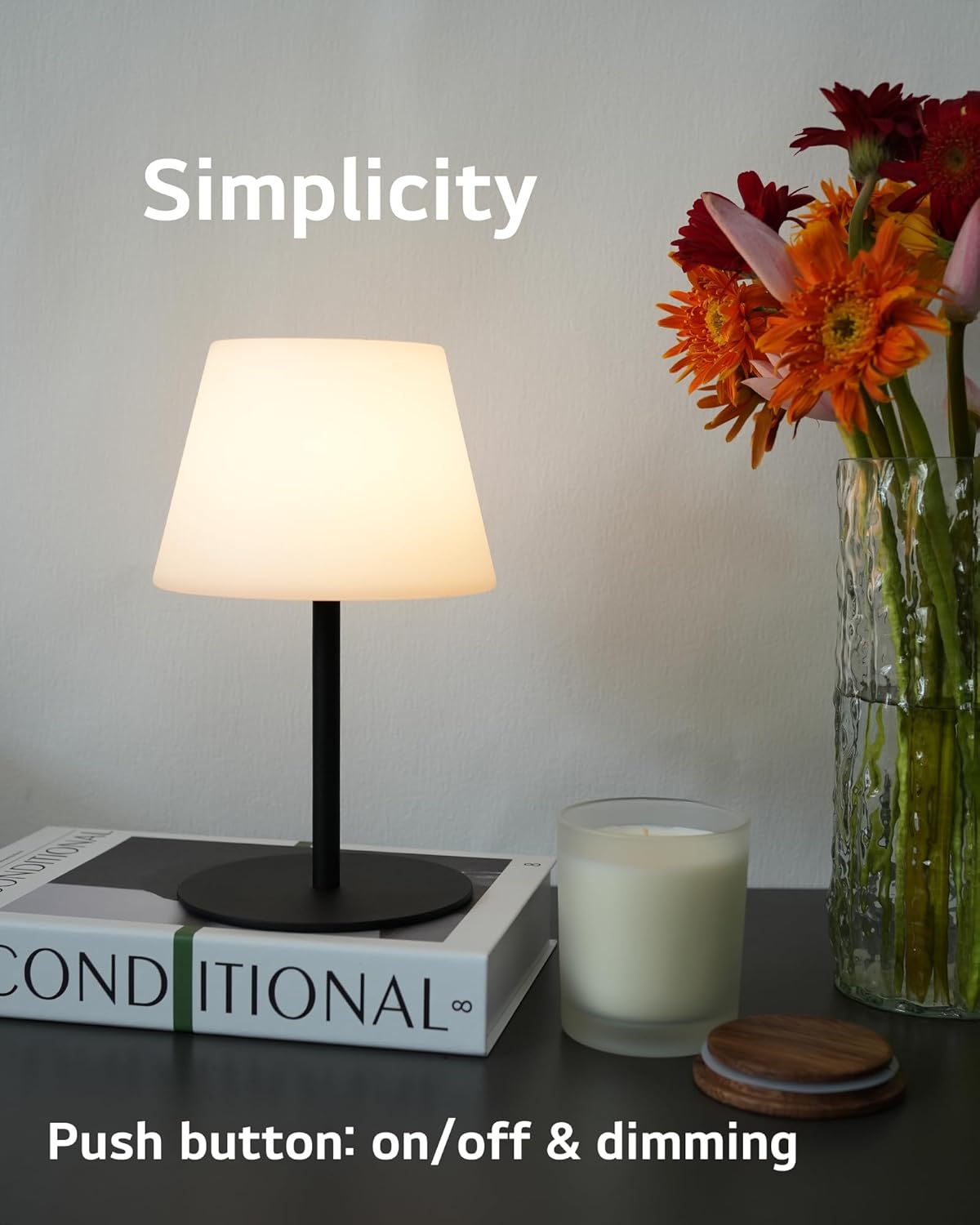 Lámpara de mesa inalámbrica recargable, lámpara de mesa con pilas para exteriores, impermeable, portátil, táctil, regulable, altura ajustable, para