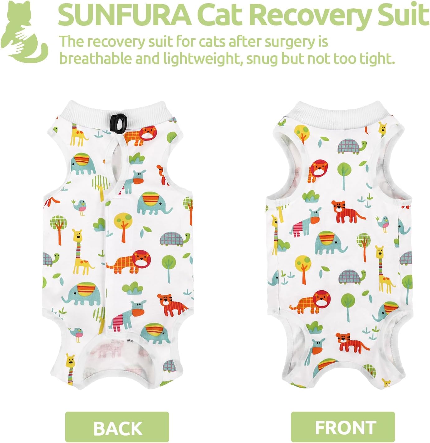 SUNFURA Traje de recuperación para gatos, body quirúrgico completo para protector de heridas abdominales, antilamidas después de la cirugía,