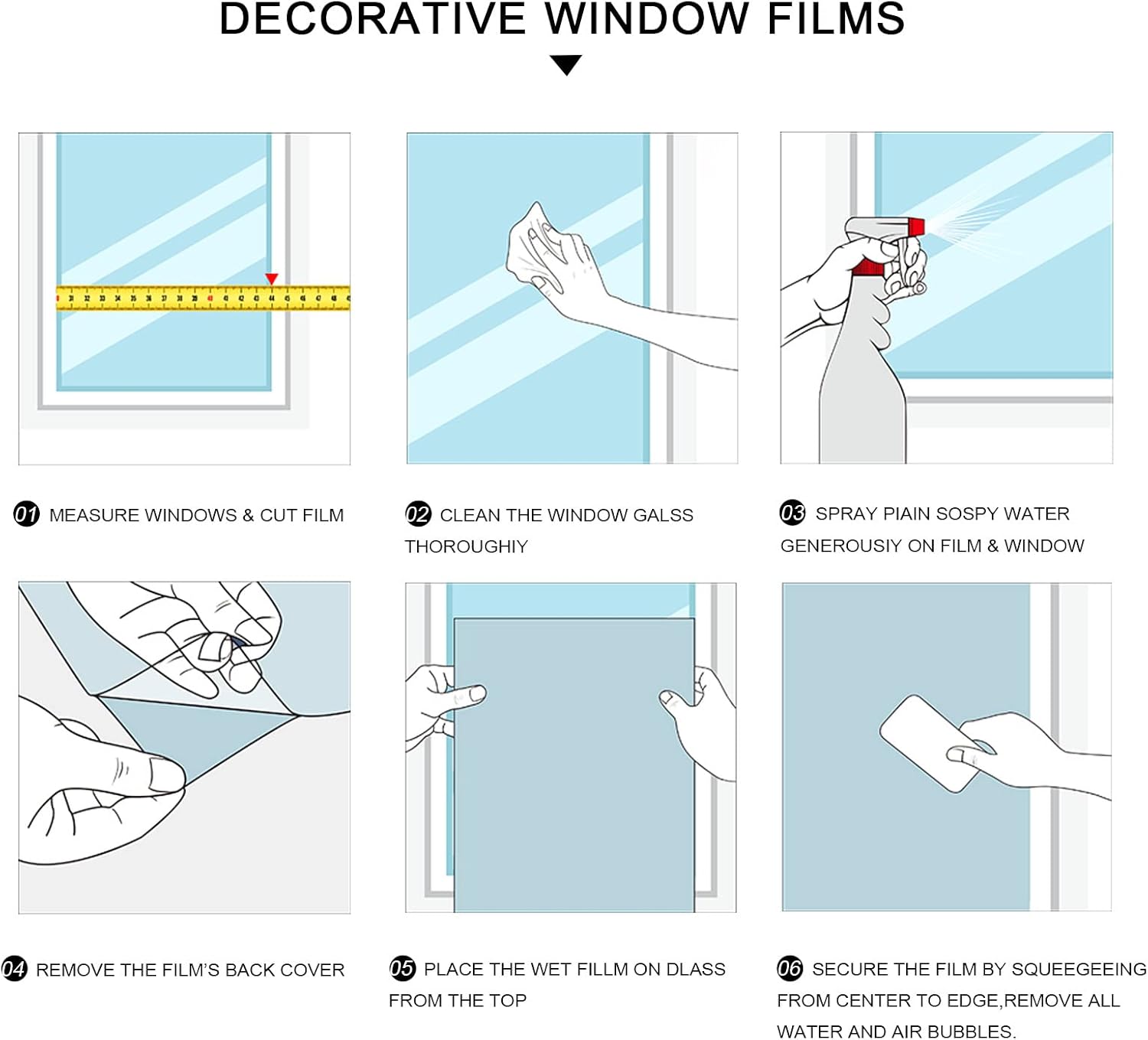 DKTIE Película de privacidad para ventana de baño con herramientas de instalación, película de vidrieras, material esmerilado, alta protección de