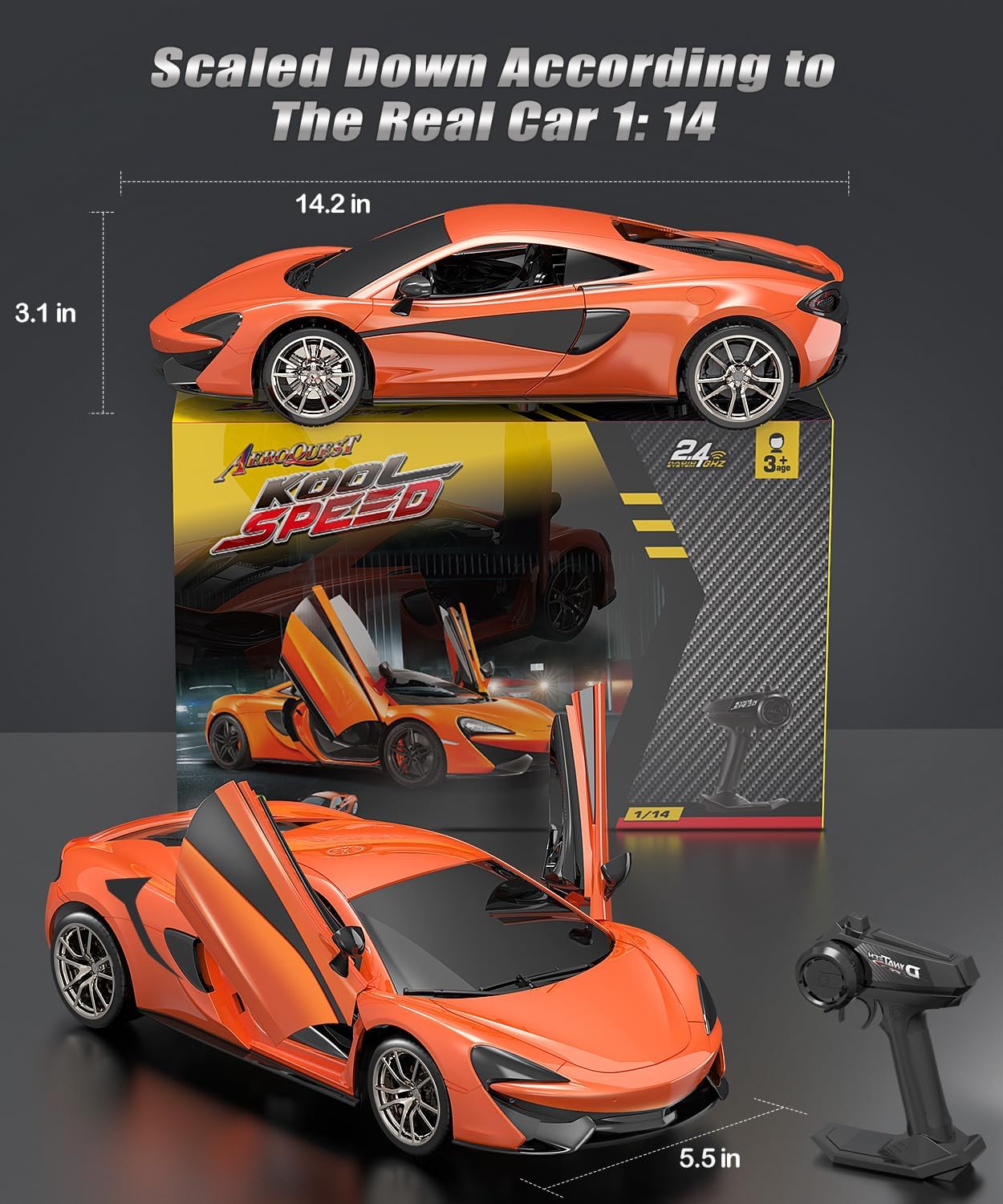 AEROQUEST Auto a control remoto, escala 114 McLaren 570S Rc Cars con licencia oficial de 7.4 V 500 mAh auto de juguete con modelo rápido de 9.3 mih