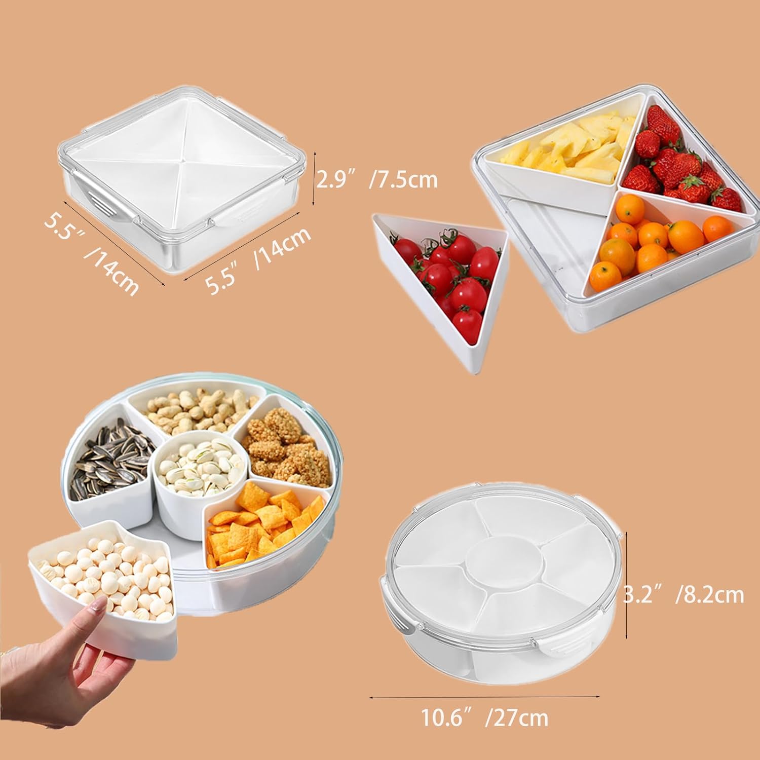 Bandeja de servir dividida en la tapa con 6 compartimentos, contenedores reutilizables de almacenamiento de alimentos para servir fiestas,
