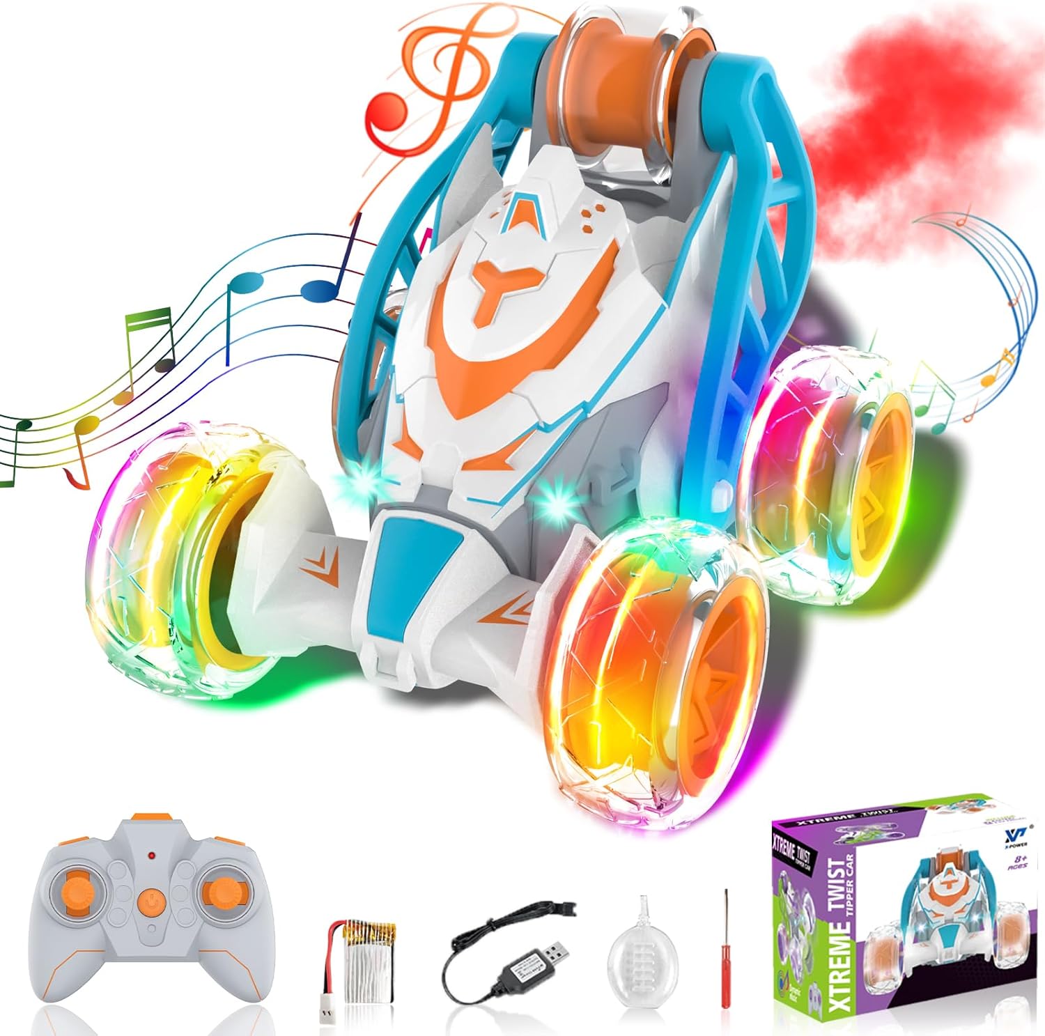 YUAN PLAN Coche de control remoto para niños, auto de acrobacias RC giratorio de 360 , mini auto RC 2.4GHz 4WD de carreras con luces coloridas e