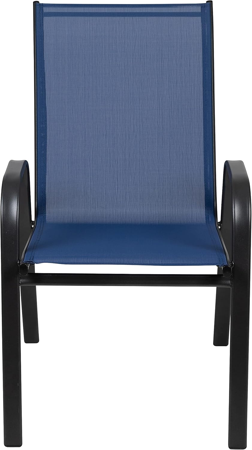Merrick Lane Juego de 4 sillas de patio de la serie Manado, material Flex Comfort color azul marino, marco de metal con recubrimiento en polvo,