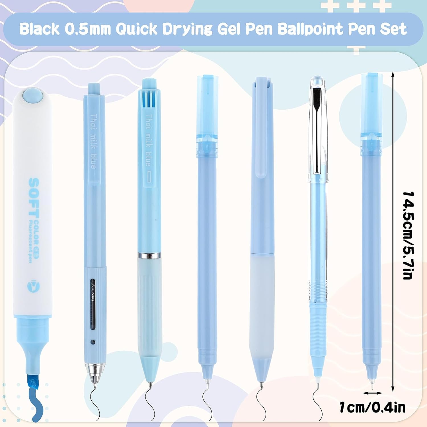 6 bolígrafos estéticos con resaltador, bolígrafos retráctiles de tinta de gel de 0.020 in, bonitos bolígrafos de tinta negra, bolígrafos de