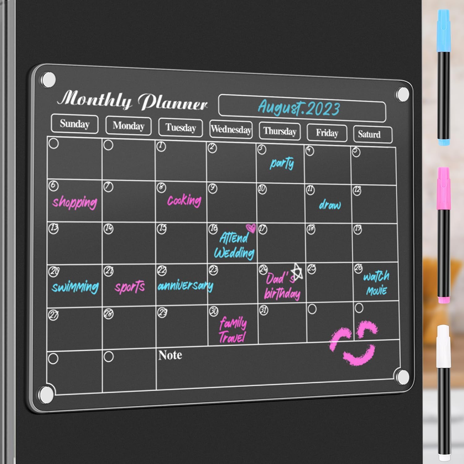 DIYMAG Calendario magnético de acrílico de borrado en seco para refrigerador, calendario acrílico transparente, tablero de planificación mensual