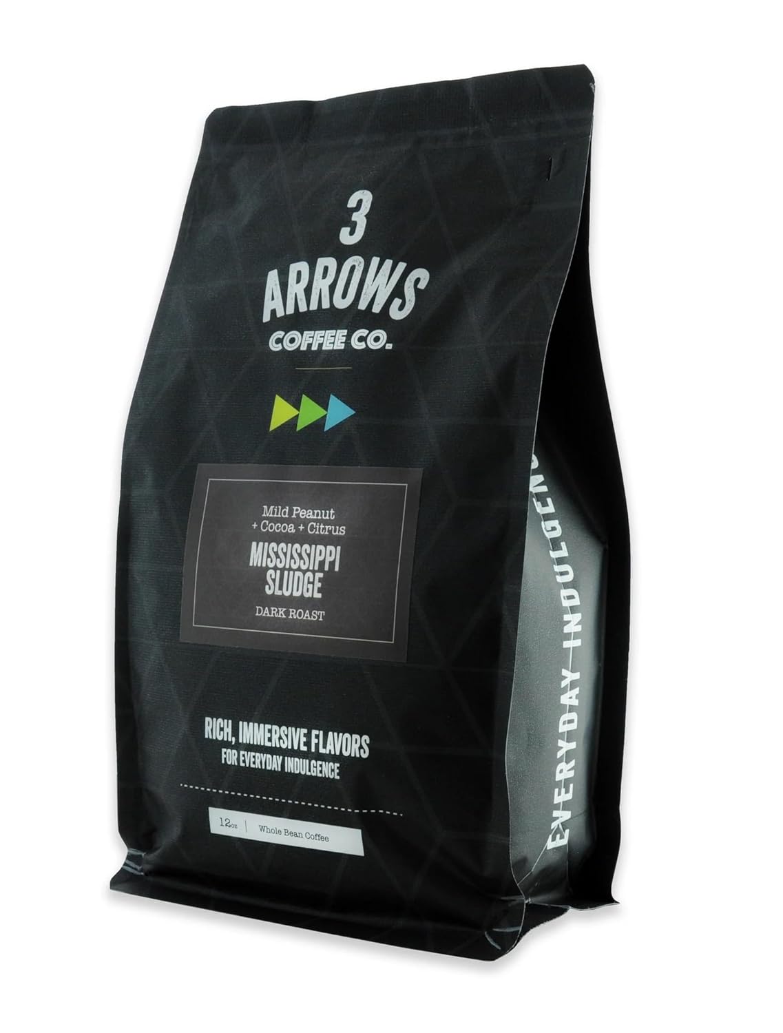 3 Arrows Coffee Co. Mississippi Sludge – Grano entero tostado oscuro, 12 onzas, con notas de sabor de maní suave, cacao, cítricos, tostado