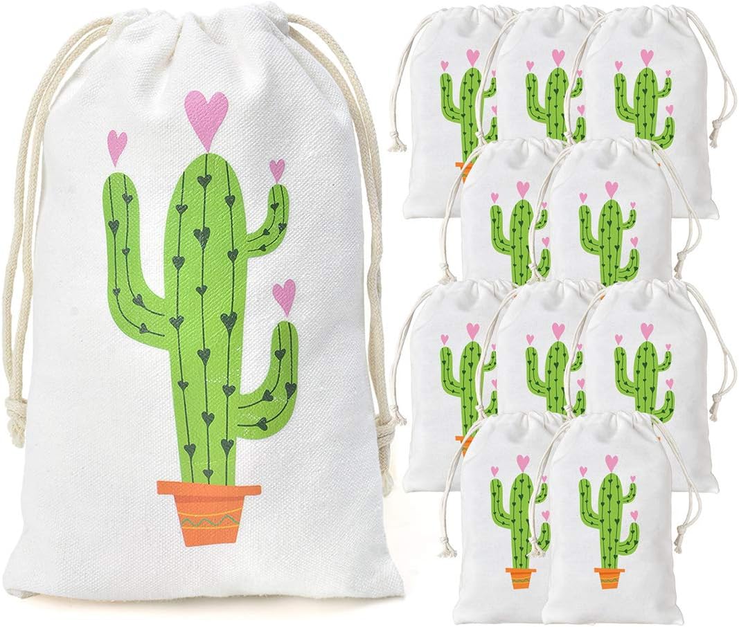 Kreatwow Bolsas de regalo de fiesta de cactus con cordón para fiesta de cumpleaños, baby shower, despedida de soltera, boda, paquete de 12 unidades