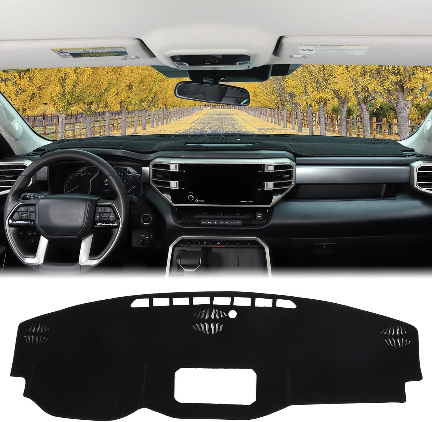 Aunginsy Cubierta antideslizante para salpicadero de automóvil, color negro, para Toyota Tundra 2022-2024, cubierta de tablero de poliuretano para