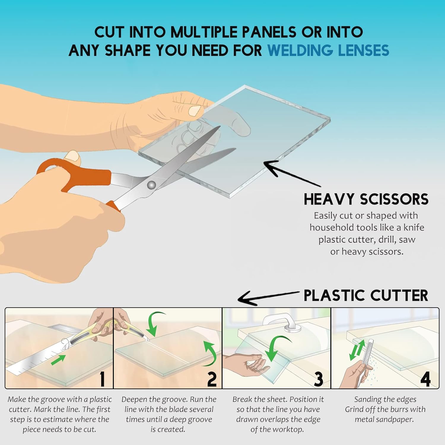 10 lentes de casco de soldadura cortables de 5 x 7 pulgadas para cualquier casco y manualidades de bricolaje, policarbonato transparente