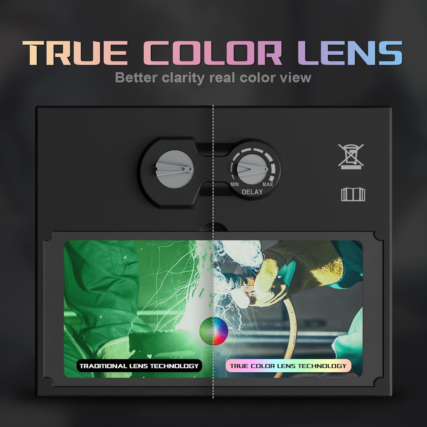 1111 Casco de soldadura con oscurecimiento automático de visión grande, color verdadero, campana de soldadura con energía solar, pantalla ancha