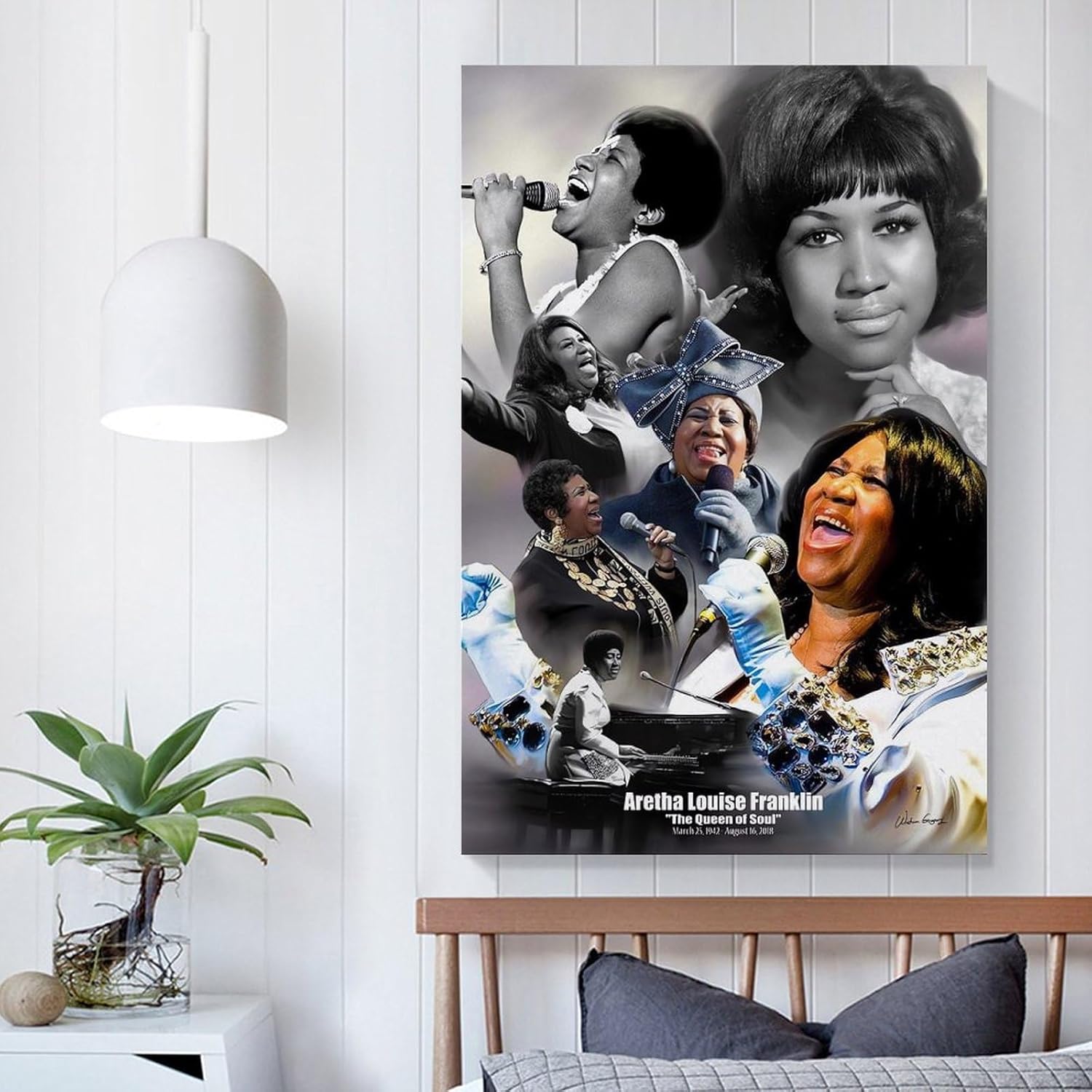 ZUGANGS Aretha Franklin – Póster de pared en lienzo para decoración de pared del hogar, 12 x 18 pulgadas (11.8 x 17.7 in)