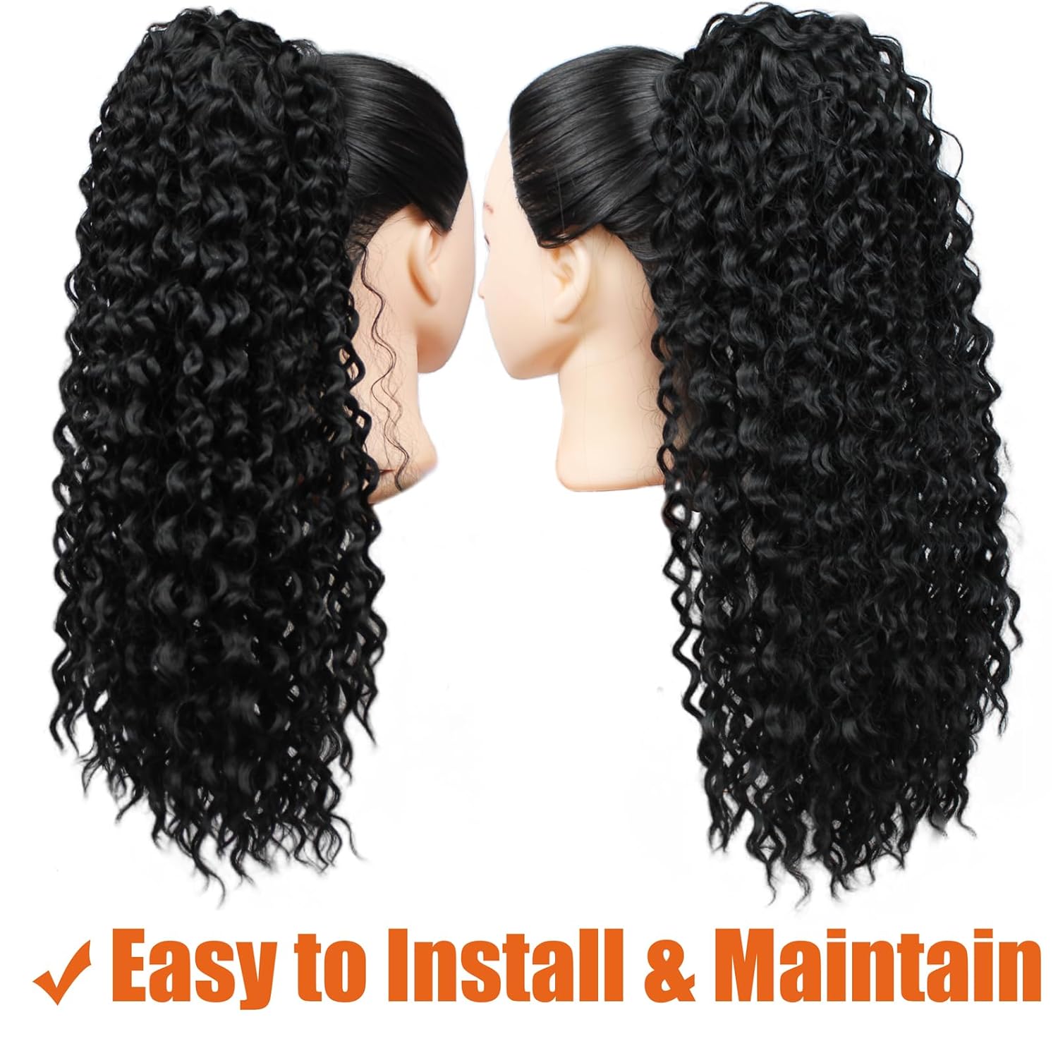Cola de caballo rizada con cordón para mujeres negras, 18 pulgadas, afro, rizado, aspecto natural, extensiones de cabello sintético con clip para