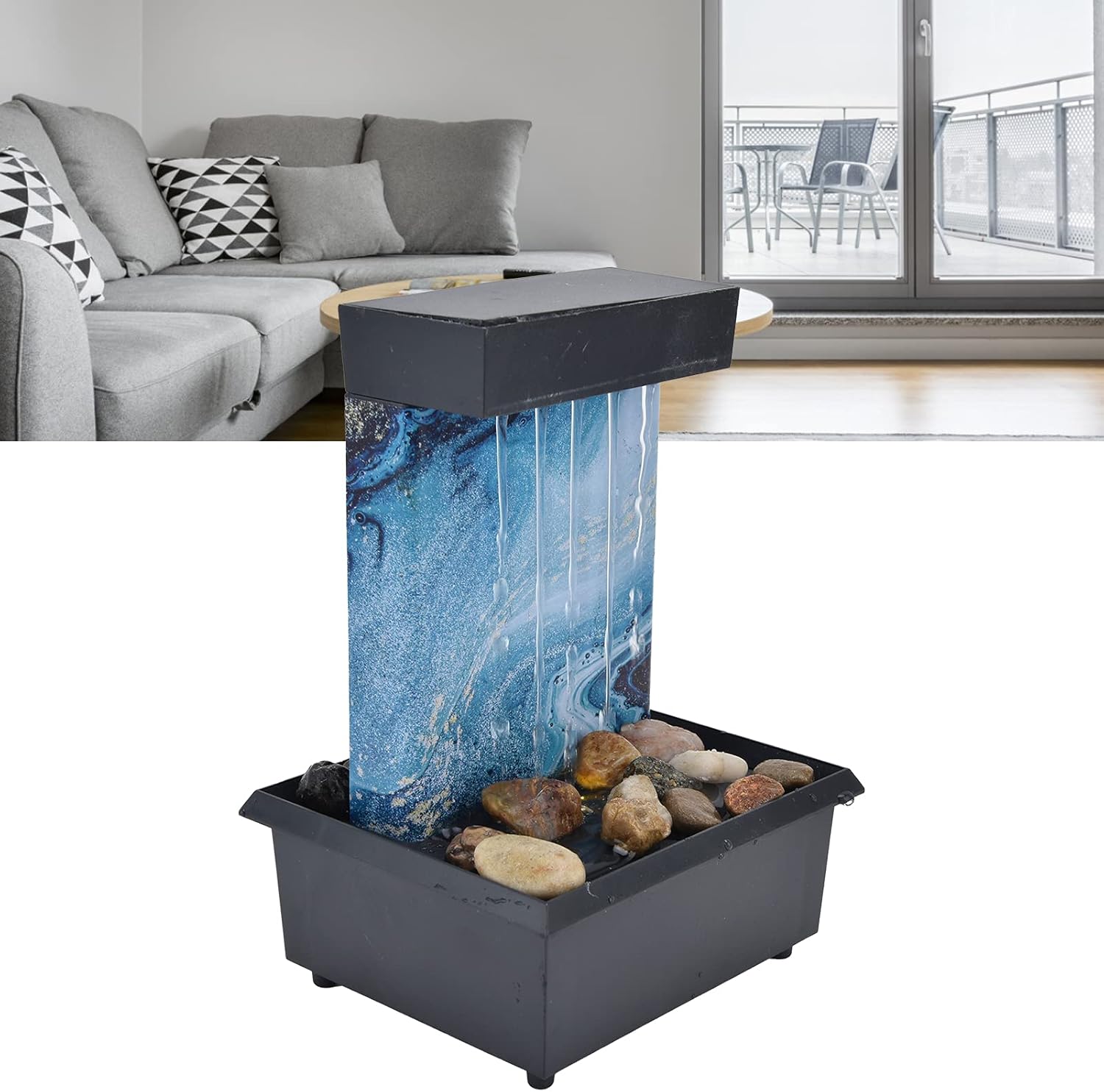 Fuente de mesa LED, fuente de agua de mármol USB de 3 V, fuente de mesa LED con piedras para decoración de mesa de oficina en casa