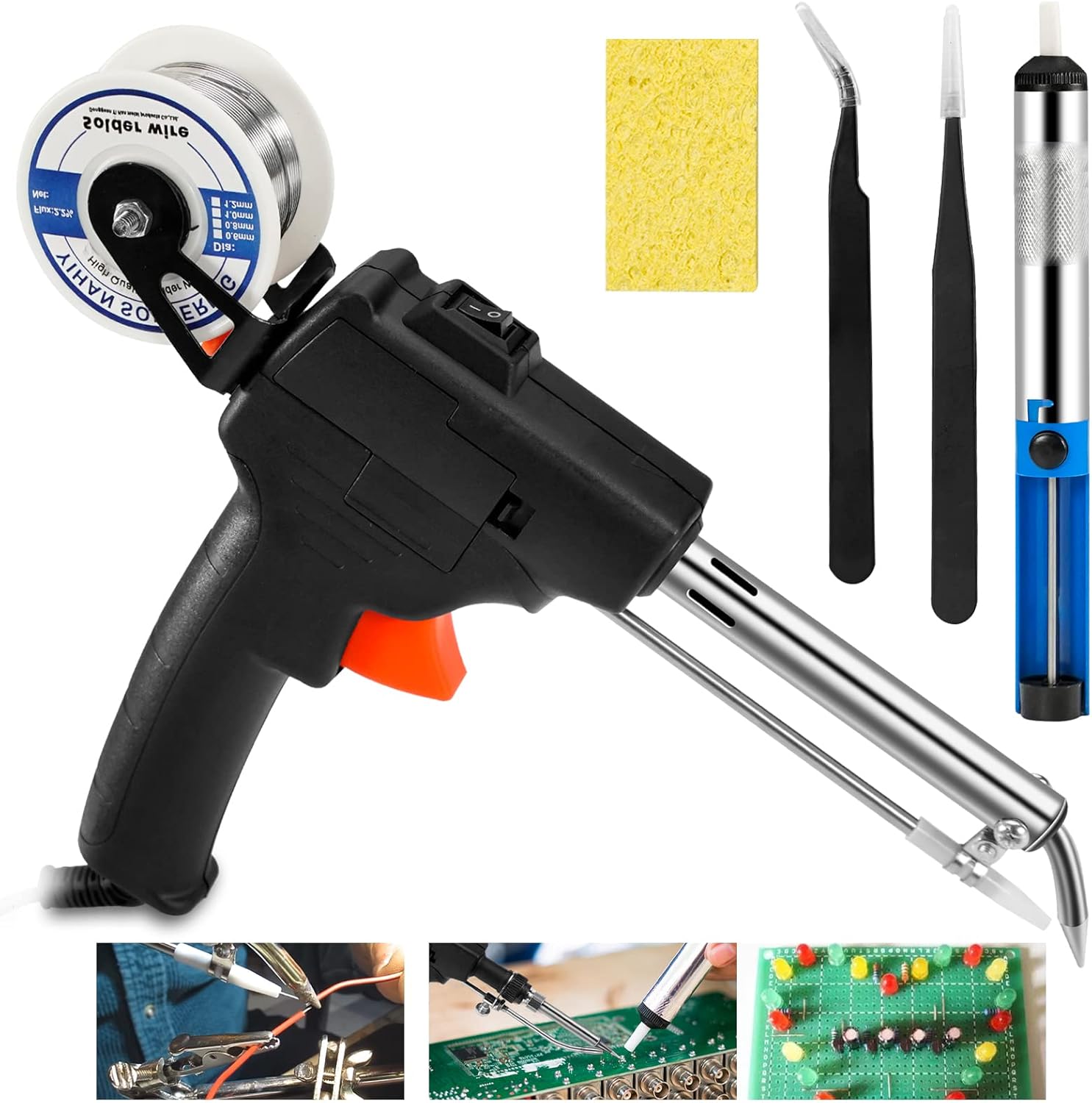 Kit de pistola de soldadura automática de 110 V, micro pistolas de soldadura para electrónica, placa de circuito de alambre de mecha de soldadura o