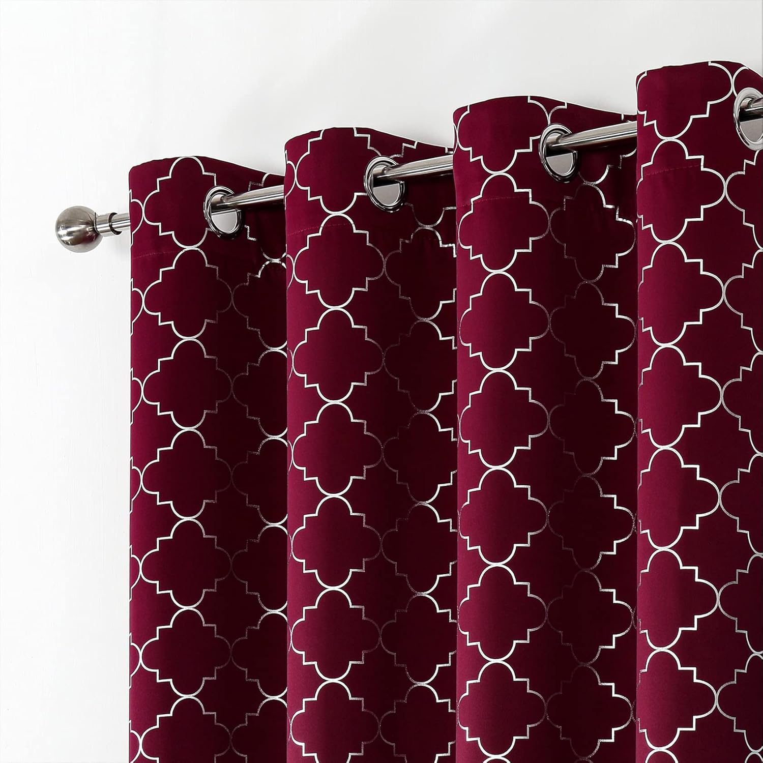 Enactex Cortinas 100% opacas con aislamiento térmico de 84 pulgadas de largo para dormitorio, cortinas rojas con patrón geométrico plateado, cortina