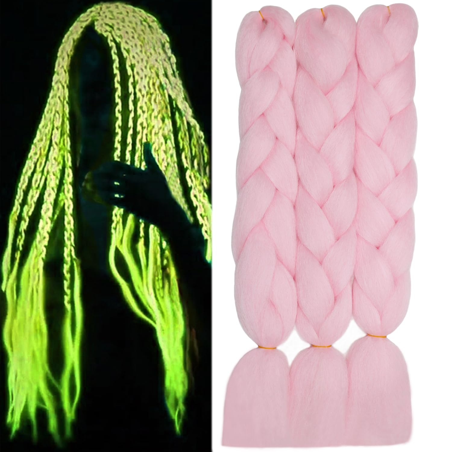 Extensiones de cabello trenzado brillante Kanekalon, extensiones de cabello trenzado rosa de 24 pulgadas, 3 piezas, cabello trenzado jumbo que