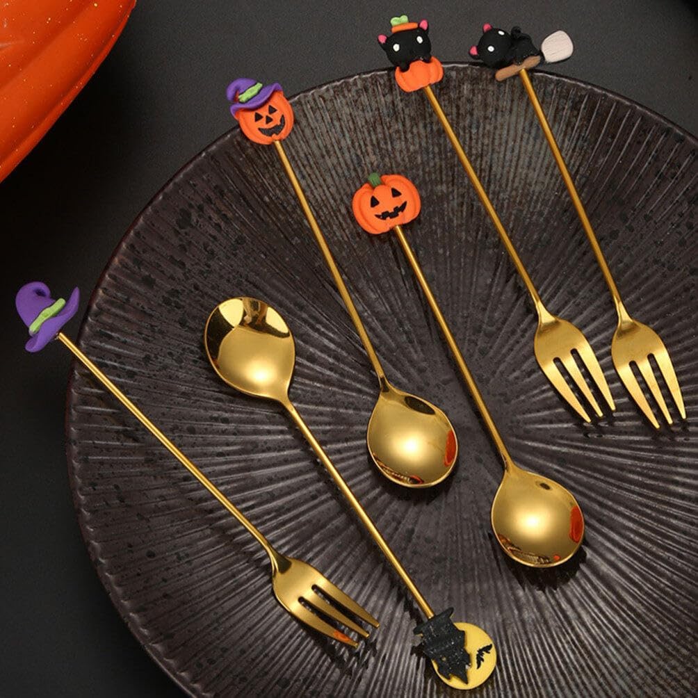 Cucharas de Halloween, 6 cucharas de Halloween, sombrero de bruja de calabaza, cucharas de fantasma, cuchara de postre, cuchara de café, cuchara de