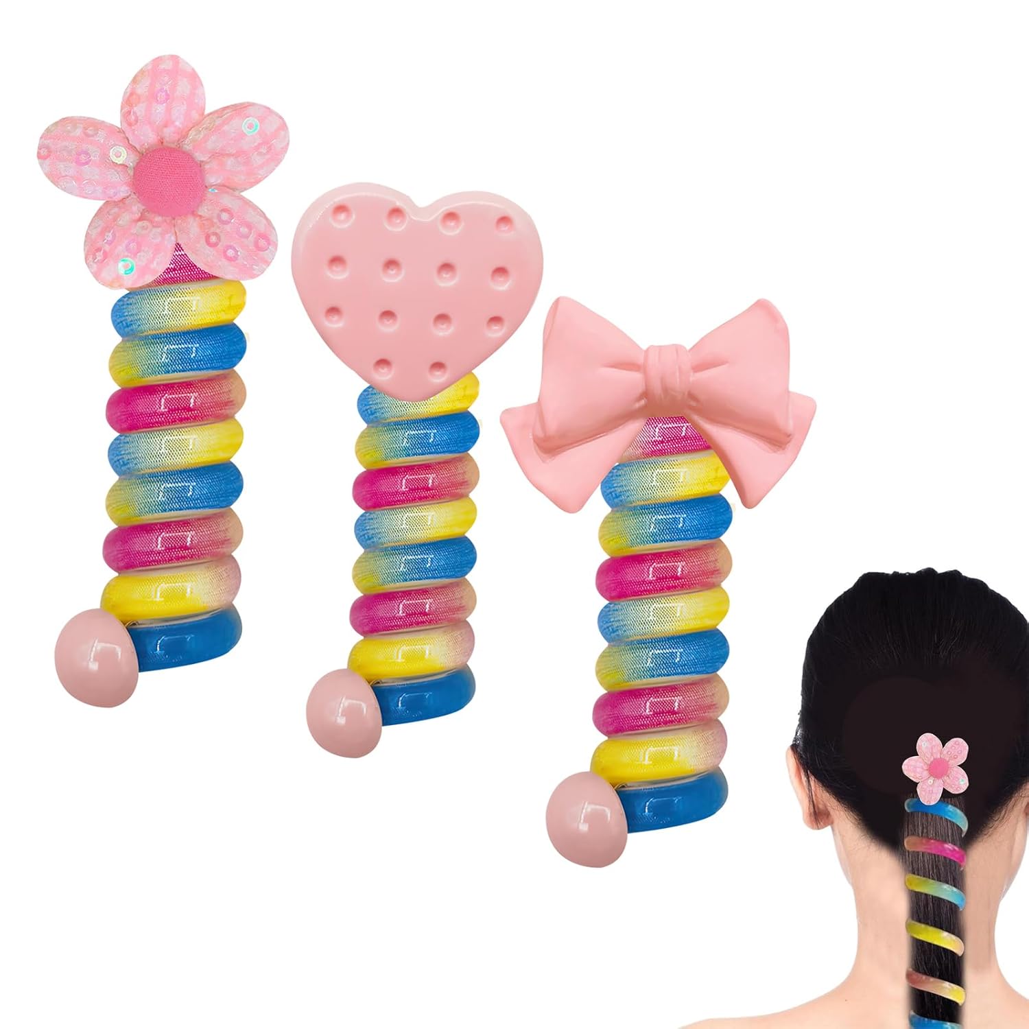 Coloridas bandas de pelo de alambre para teléfono para niños, bandas trenzadas con lazo para el cabello, 2023 nuevo espiral lazos para el cabello