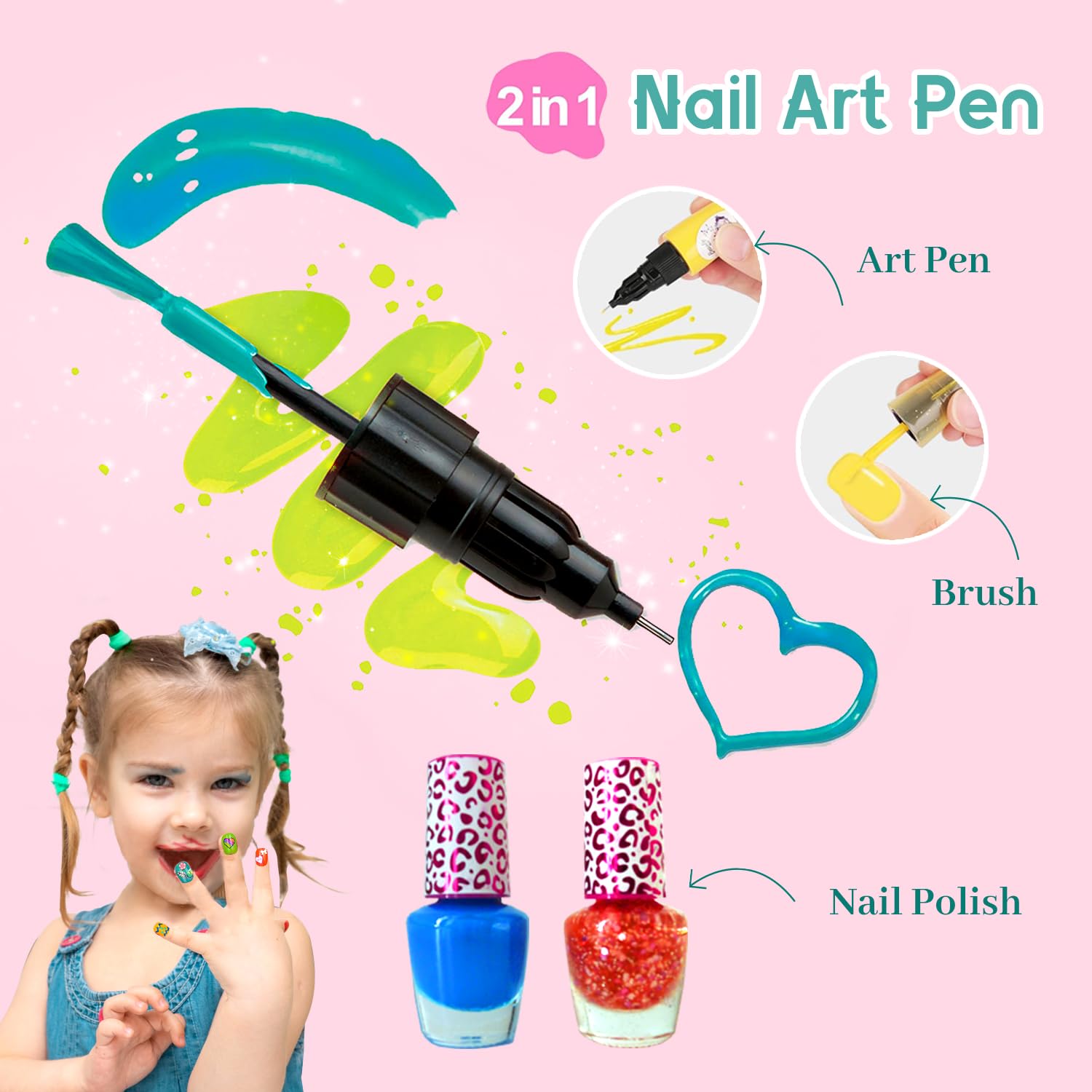 Juego de esmaltes de uñas para niñas, regalo para niñas, kit de uñas para niños de 7 a 12 años, juego de esmalte de uñas no tóxico con secador de