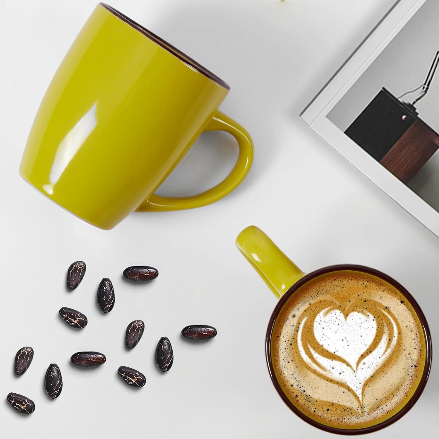 Juego de 6 tazas de café de 12 onzas con mango grande, tazas modernas con asa para té, café con leche, cacao capuchino, aptas para lavavajillas y
