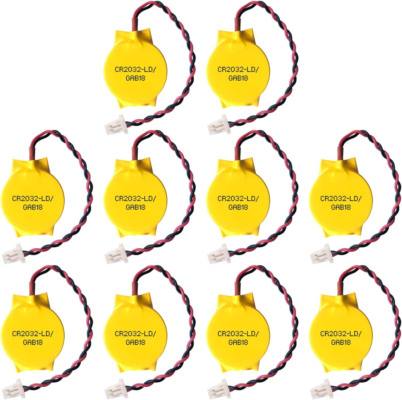 EEMB Paquete de 10 baterías CMOS CR2032 de 3 V con cables de cable y conector SHR, batería de repuesto para computadora portátil Intel NUC y ASUS