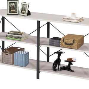 Estantería baja de 3 niveles, estante abierto de 55 pulgadas de ancho, estantería industrial de madera para oficina en casa, dormitorio, sala de Estantería baja de 3 niveles, estante abierto de 55 pulgadas de ancho, estantería industrial de madera para oficina en casa, dormitorio, sala de