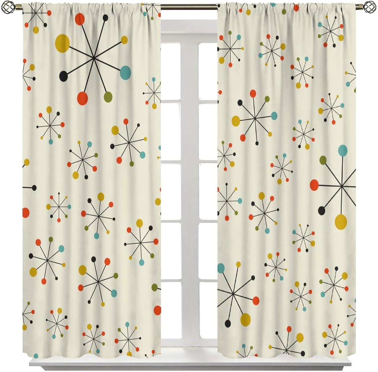 Cortinas de cocina de mediados de siglo, años 60, retro, moderno, abstracto, geométrico, para el hogar, dormitorio, sala de estar, cocina, ventana,