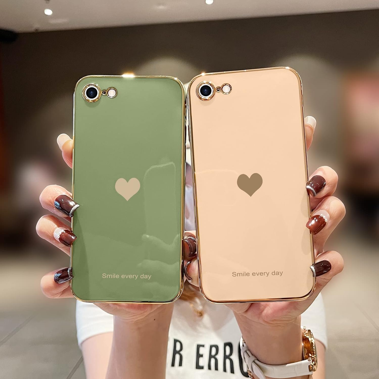 Teageo Funda para iPhone SE 2020, iPhone 7, iPhone 8 Funda para teléfono para mujeres y niñas, lindo corazón de amor, chapado en brillo, cubierta