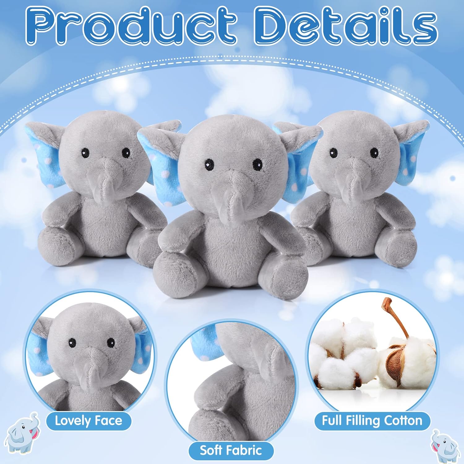 12 piezas de mini elefante de peluche de 4 pulgadas, pequeños y lindos juguetes de elefante de bosque suave para niños y niñas, decoración de baby