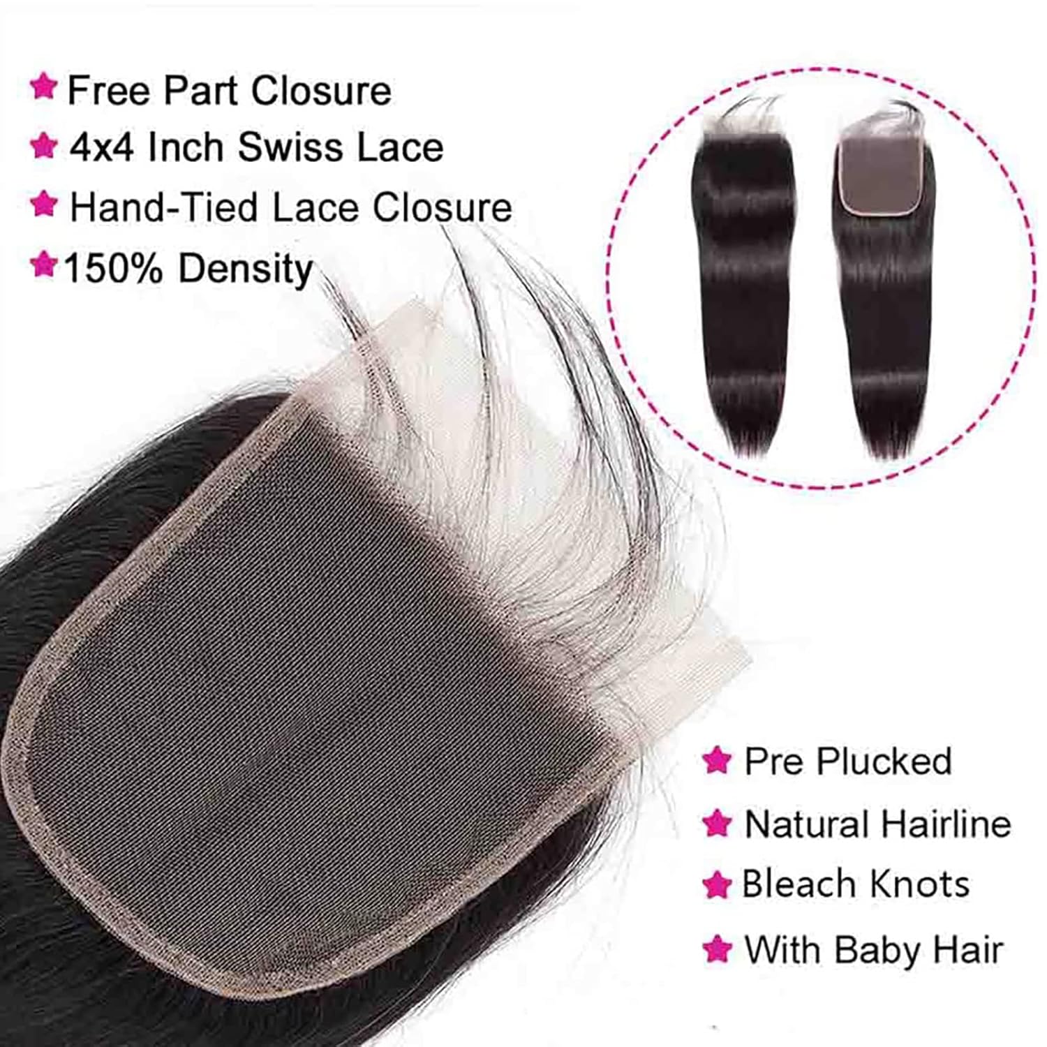 Paquetes de cabello humano brasileño lacio con cierre de 24, 26, 28+22, paquetes de cabello humano brasileño con cierre, 100% sin procesar,