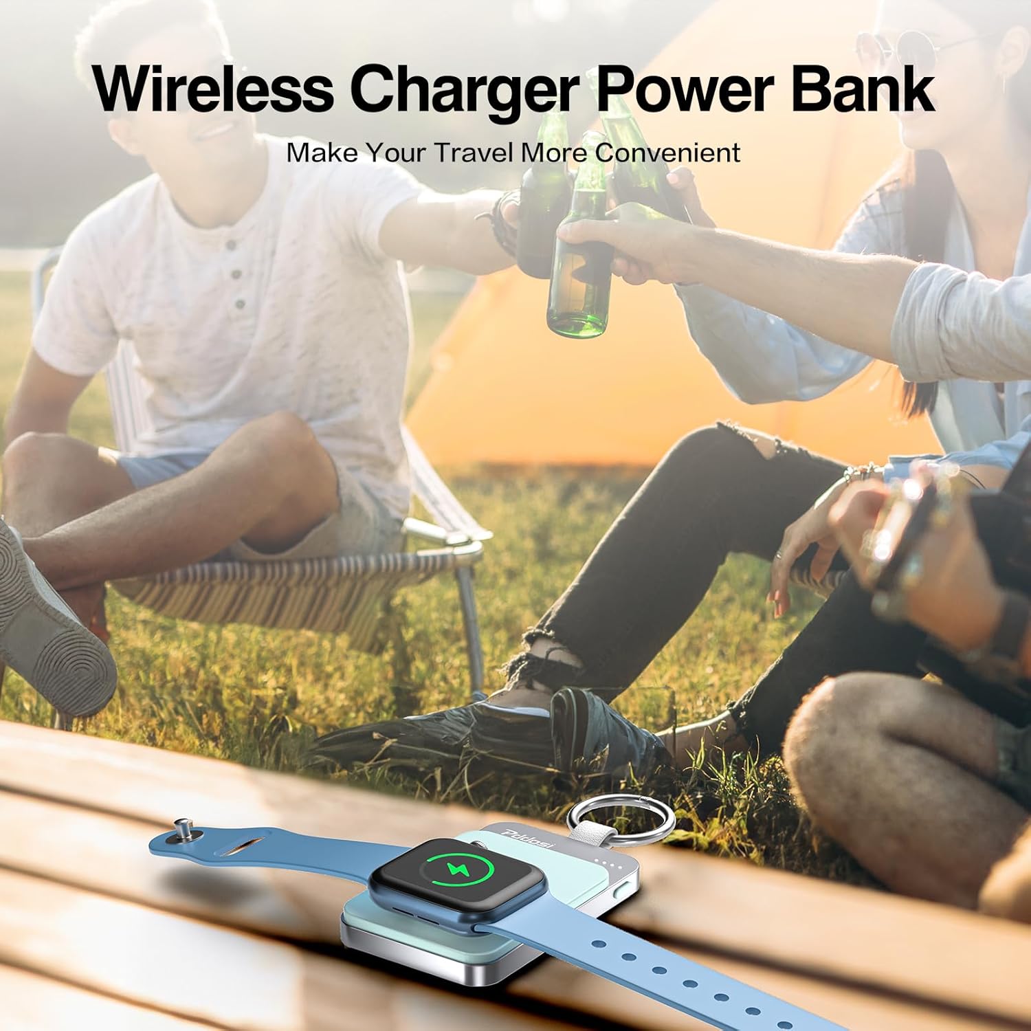 Cargador inalámbrico portátil para Apple Watch, cargador magnético de 1500 mAh para iWatch de viaje, cargador de reloj portátil, llavero de batería