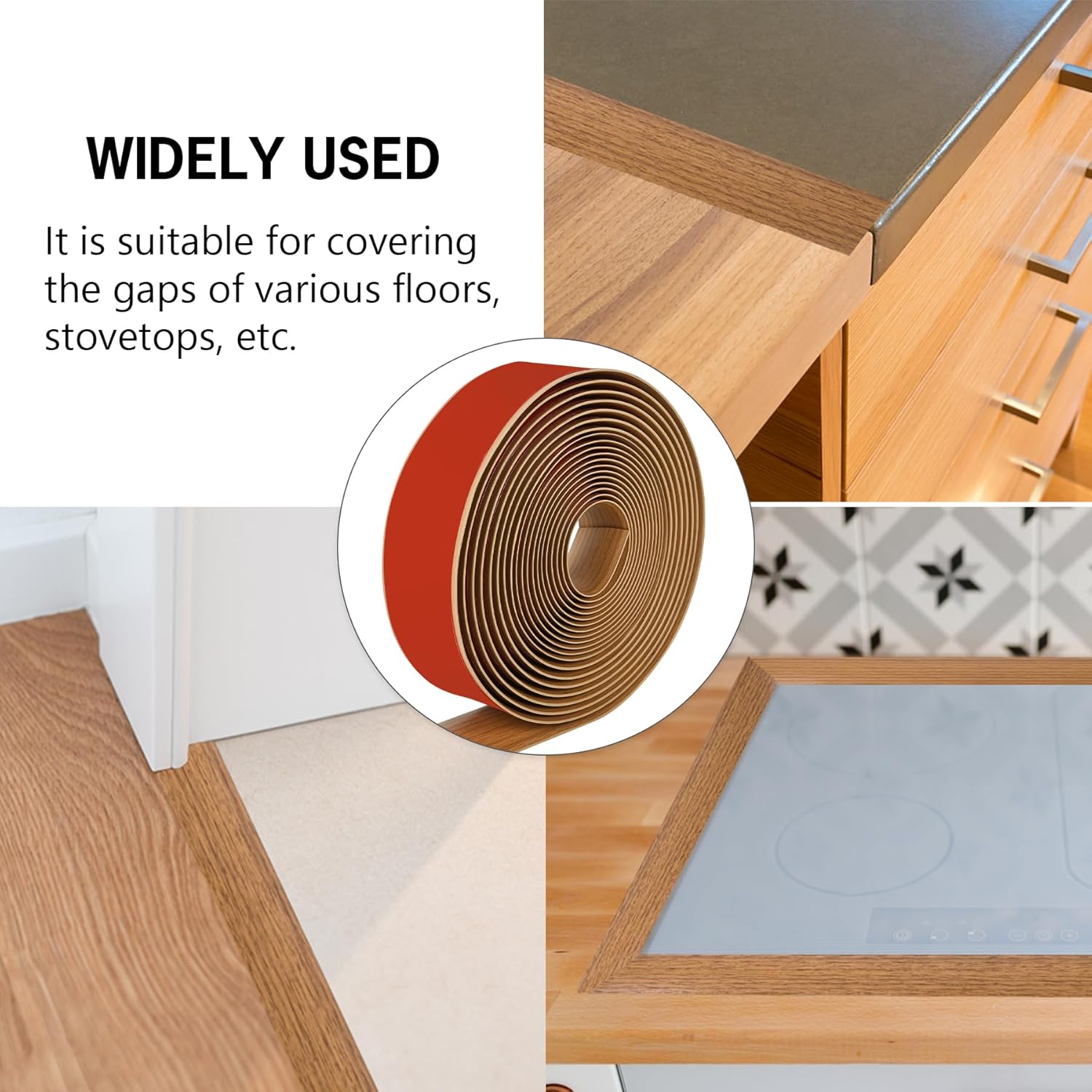 Tira de transición de suelo de 20 pies, autoadhesiva, cubierta de vinilo, tira de transición divisora plana, diseño de grano de madera para huecos