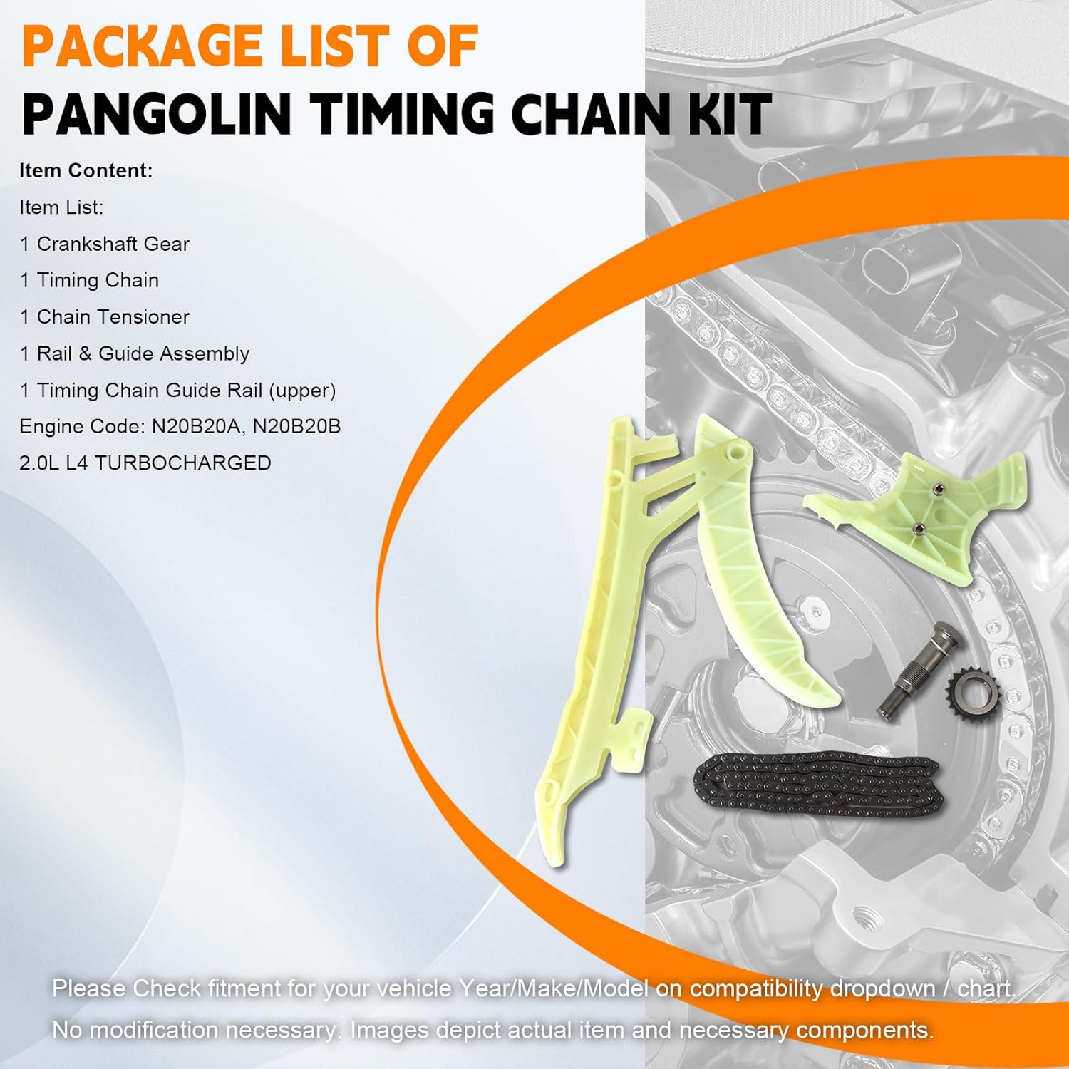 PANGOLIN Kit de cadena de distribución 2.0T N20B20A para 125i 220i 328i 428i 320 X1 Z4 F10 2.0L L4 Turbo repuestos, reemplaza OE 11318685091, 11 31