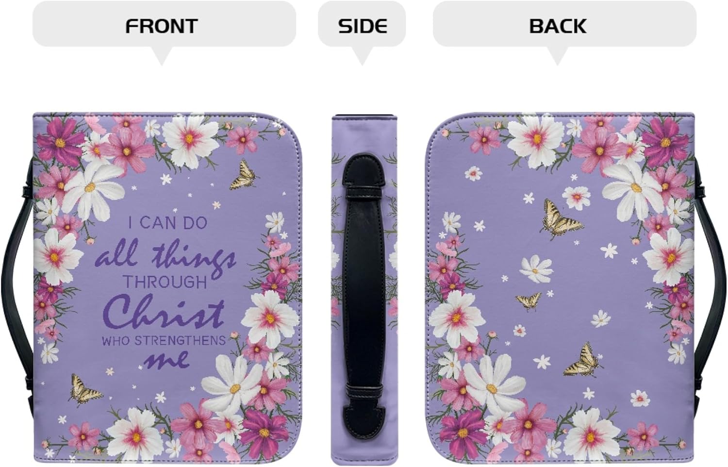 Funda de la Biblia con diseño de flores para mujer, funda pequeña para la Biblia con asa con cremallera y llavero, bolsa protectora de la Biblia,