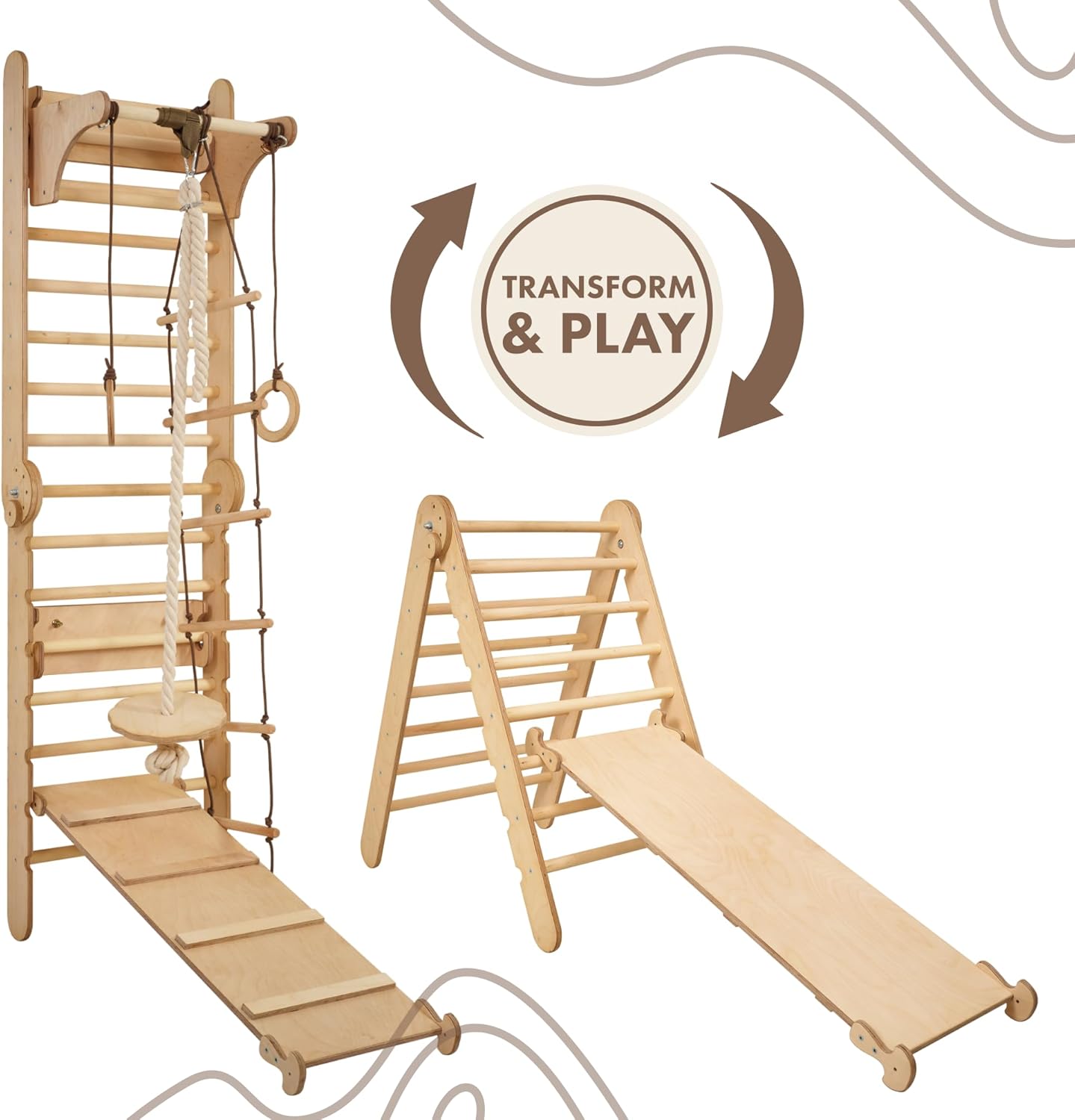 Escalera sueca Gimnasio para niños – Montessori Play Gym Escalada Set – Juguetes de escalada de madera para niños pequeños de 1 a 3 años