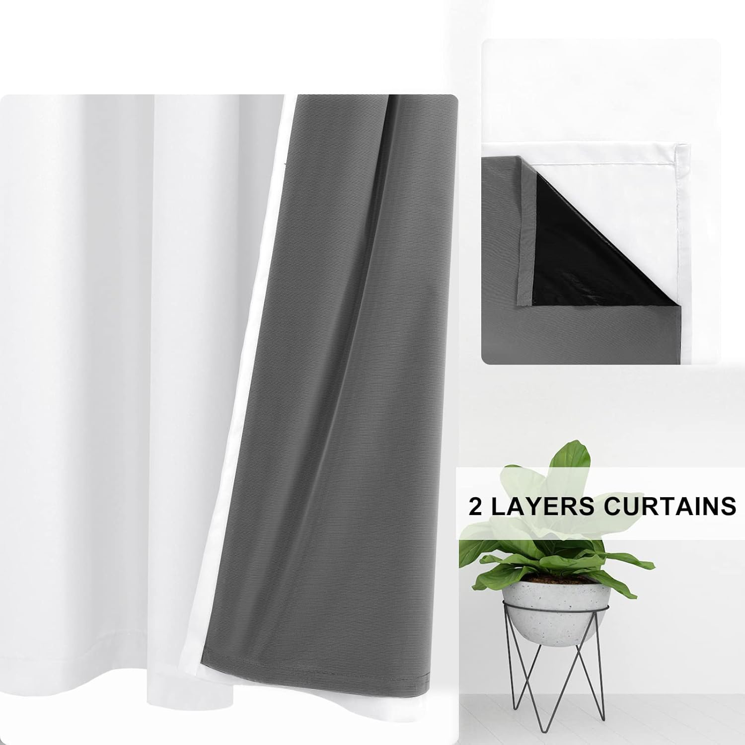 DWCN Cortinas opacas 100% cortas, 54 pulgadas de largo, oscurecimiento de la habitación, reducción de ruido, 2 capas gruesas, tratamiento de