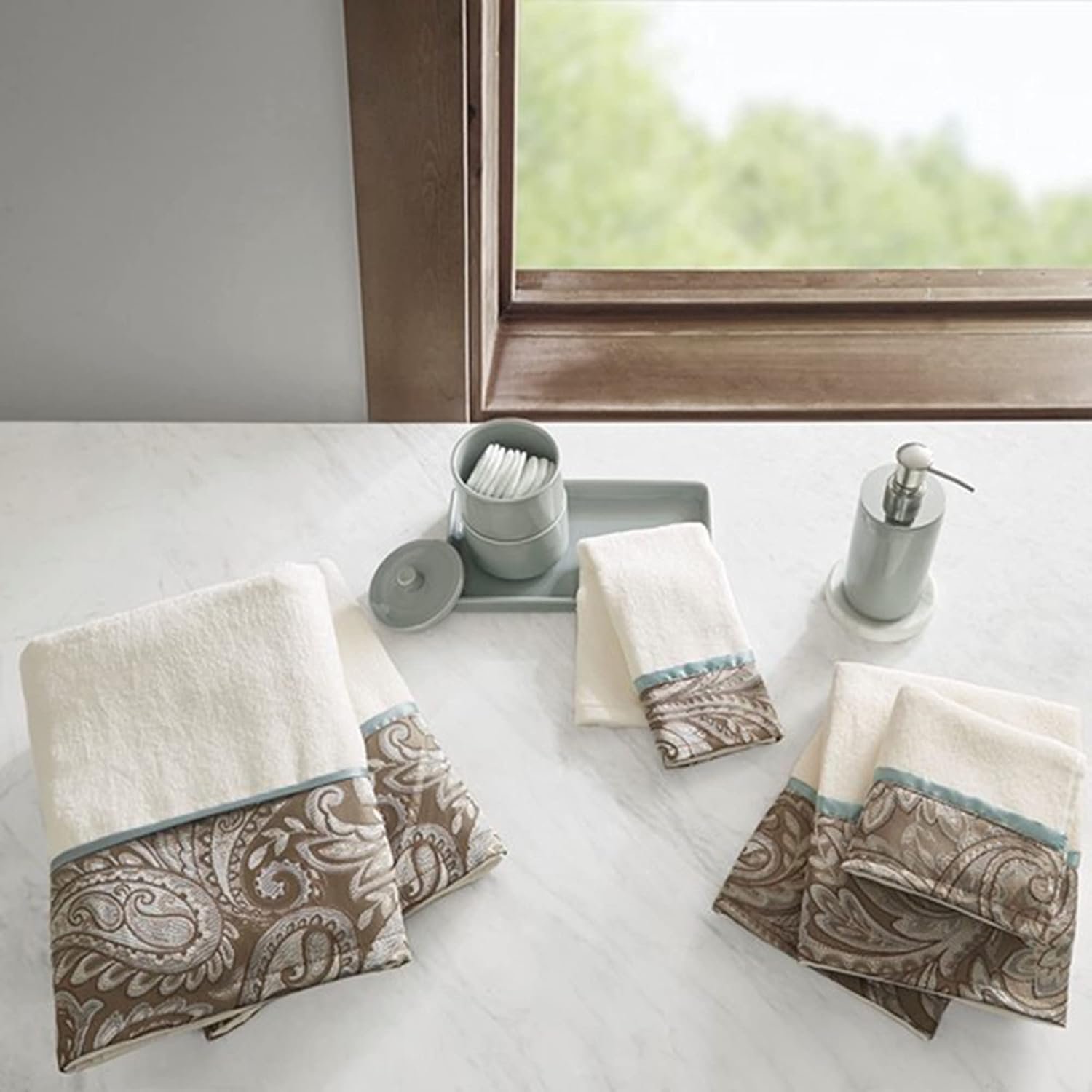 Madison Park – MP73-5310 Aubrey – Juego de 6 piezas de jacquard para baño, 2 toallas de mano de baño, 2 paños de baño, diseño texturizado de lujo,