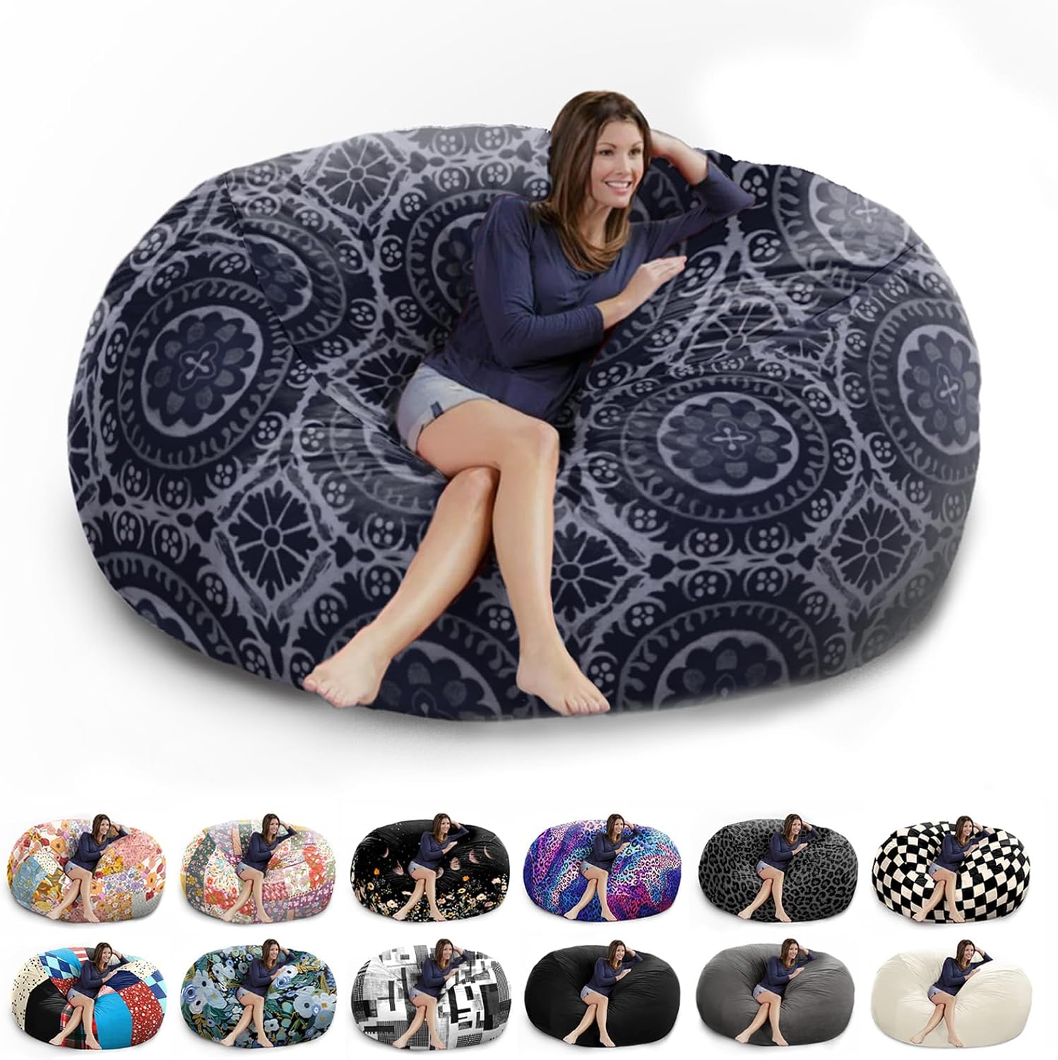 HOWSEESNOW Funda para puf gigante de 6 pies, suave y esponjoso de terciopelo holandés (sin relleno, solo cubierta), cómoda funda de puf de 6 pies,